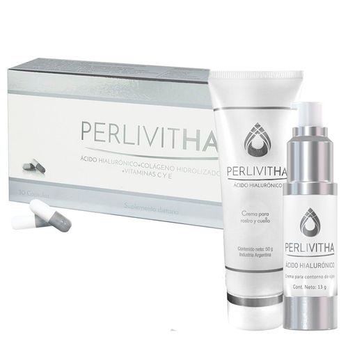 Combo Suplemento Perlivitha 30 Comprimidos, Crema Facial y Contorno Ojos