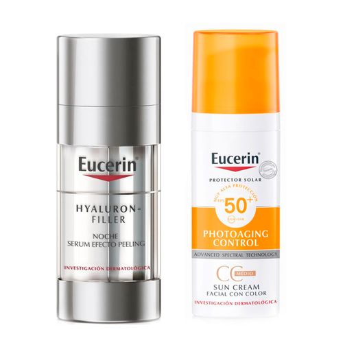 Combo Eucerin Hyaluron Filler Peeling y Protector Solar Color