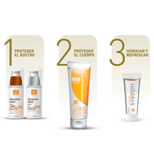 Combo Protector Solar Vansame Fps50 Facial, Corporal y Valublock