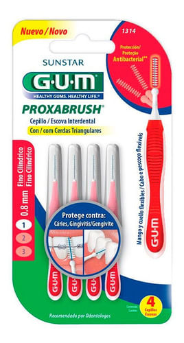 Cepillo Interdental Gum Proxabrush 1314 0.8 mm 4 unidades