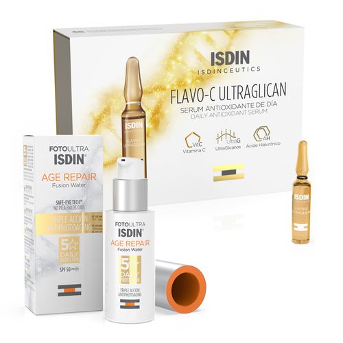 Combo Isdin Protector Solar Age Repair y Ampollas Ultraglican 30caps