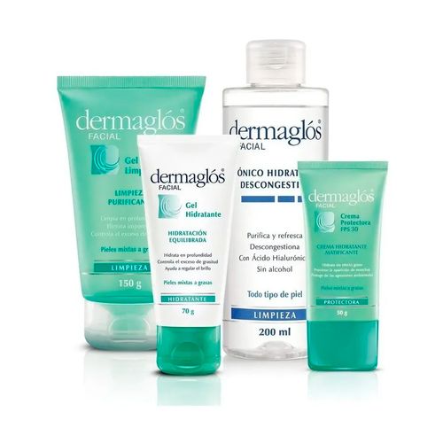 Combo Dermaglos Rutina Completa Piel Mixta agrasa y Sensible 4 unidades