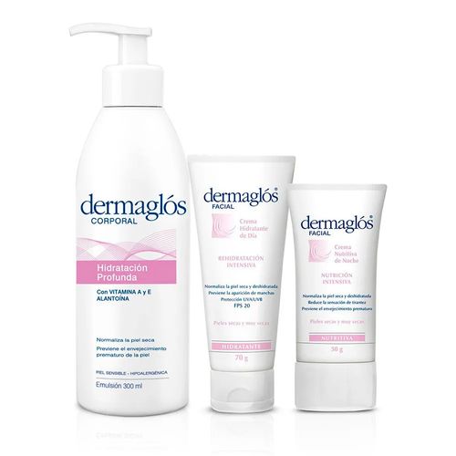Combo Dermaglos Rutina Hidratacion Facial y Corporal Piel Seca 3 unidades