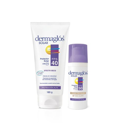 Combo Dermaglos Solar Efecto Seco Fps40 y Tono Claro Fps50