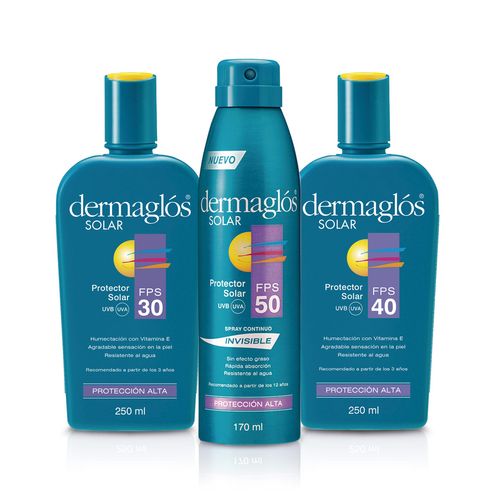 Combo Dermaglos Solar Fps 30, Fps 40 y Fps 50 Invisible