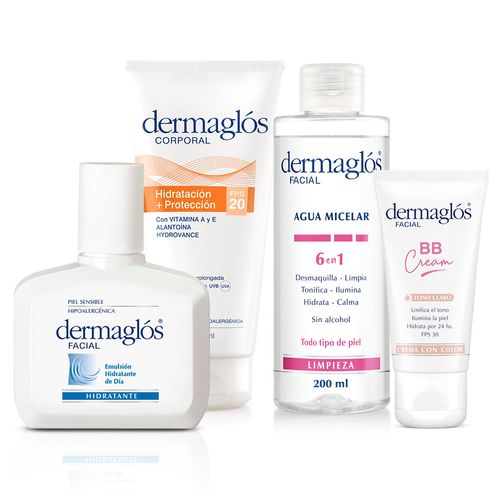 Combo Dermaglos Micelar, BB Tono Claro e Hidratantes