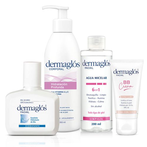 Combo Dermaglos Micelar, BB Cream e Hidratante Facial y Corporal