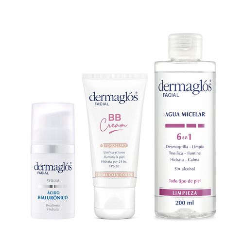 Combo Dermaglos Rutina Dia Hidratacion Serum, Crema y Micelar