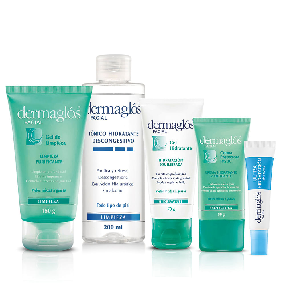 Dermaglos Set Rutina Experta Piel Mixta 5 unidades Dermaglos Set Ser+Gel+Ton+Ojo+Hg