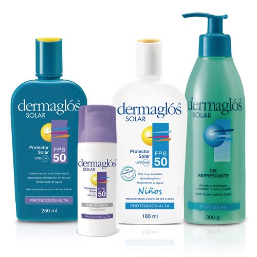 Combo Protector Solar Familiar Dermaglos y Fps50 Efecto Seco