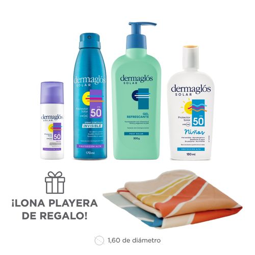 Combo Dermaglos Solar Fps50, Niños, Efecto Seco y Gel Post Solar