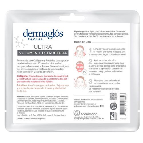 Mascara Facial de Tela Dermaglos Ultra Volumen + Estructura