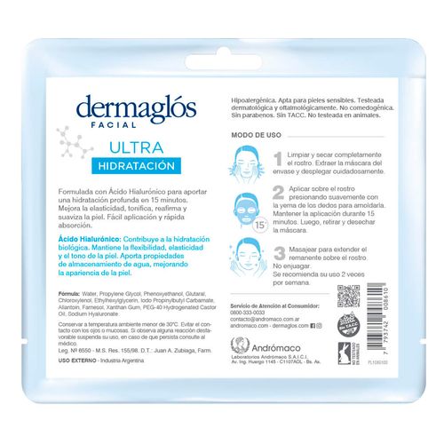 Mascara Facial de Tela Dermaglos Ultra Hidratacion