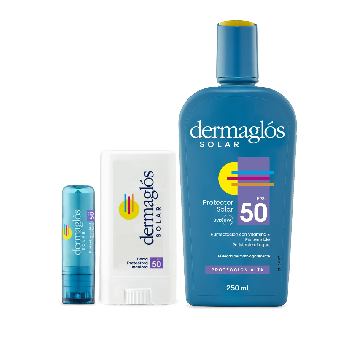 Combo Protector Solar Dermaglos Barra, Labial y Emulsion Dermaglos Set Solar 50Bar+Lab+Em