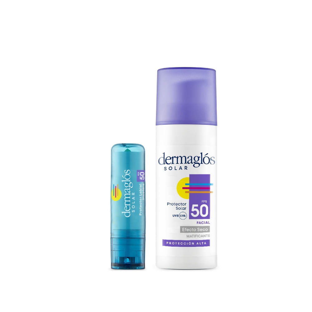 Combo Protector Solar Dermaglos Facial Fps50 con Labial Dermaglos Set Solar 50 Lab+Efsec