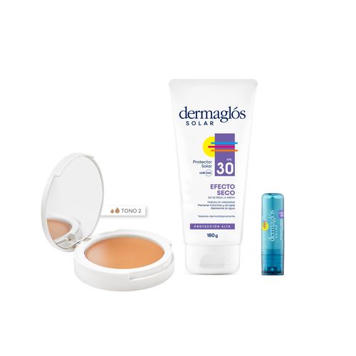 Combo Protector Solar Dermaglos Corporal, Compacta T2 y Labial