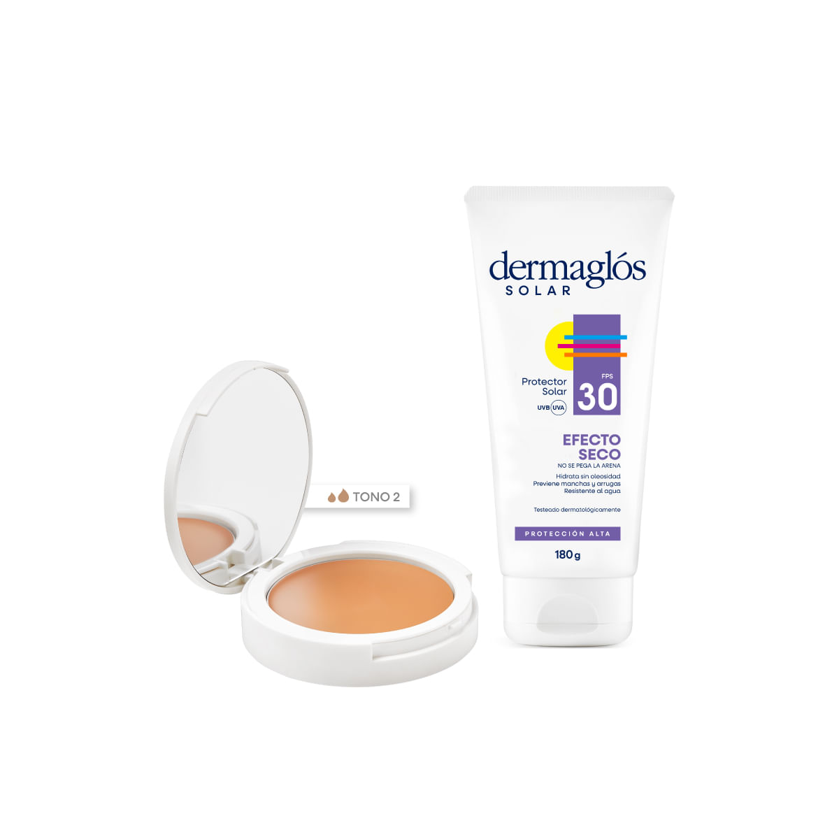 Combo Protector Solar Dermaglos Corporal Fps30 y Compacta T2 Dermaglos Set Solar Cmp2+Efsec30
