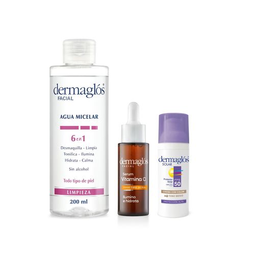 Combo Facial Dermaglos Serum Vit. C Protector Solar Tono Medio