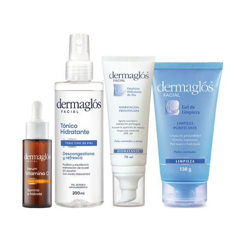 Combo Facial Dermaglos Rutina Piel Normal a Mixta Serum Vit C