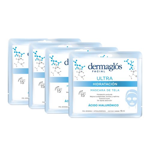 Combo Mascaras de Tela Dermaglos Ultra Hidratacion 4 unidades