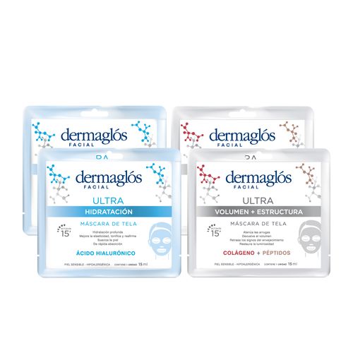 Combo Mascaras de Tela Dermaglos Ultra 4 unidades