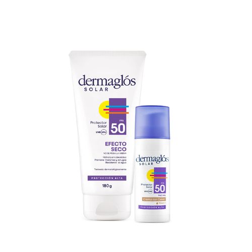 Combo Protector Solar Dermaglos Efecto Seco y Tono Claro