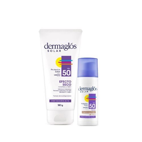 Combo Protector Solar Dermaglos Efecto Seco y Tono Medio