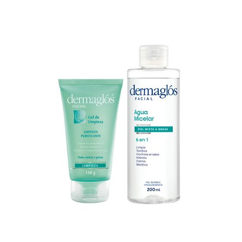 Combo Dermaglos Doble Limpieza Facial Piel Mixta agrasa