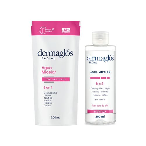 Combo Dermaglos Agua Micelar 200ml y Refill 200ml