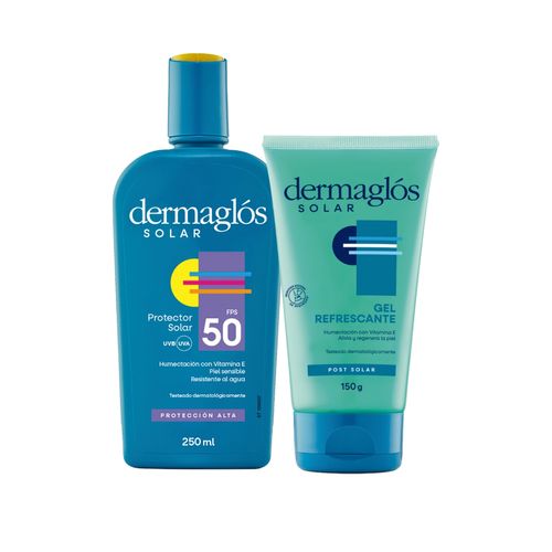 Combo protector solar Dermaglos y Gel post solar 50gr