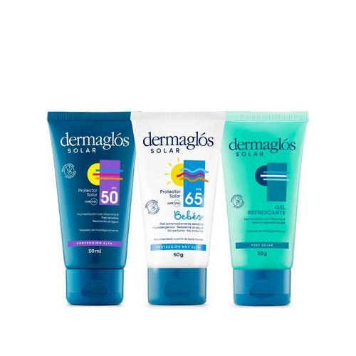 Combo Familiar Mini Protector Dermaglos y Post Solar 50g