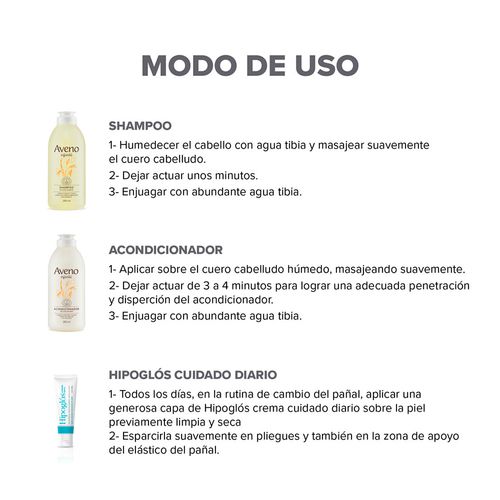 Combo Infantil Aveno Shampoo, Acondicionador e Hipoglos 30gr