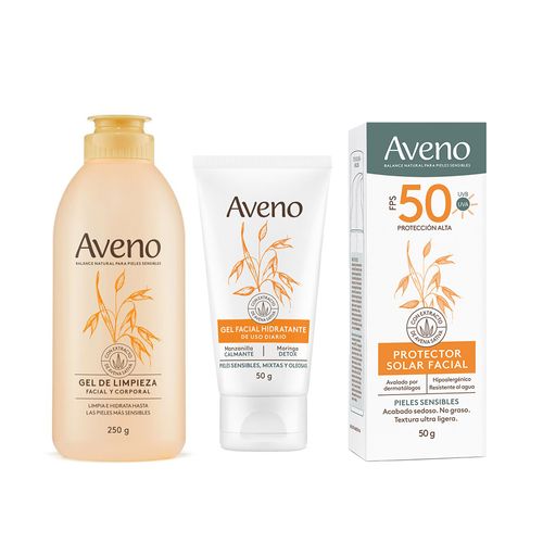 Combo Aveno Gel Limpieza, Gel Crema Piel Mixta y Post Solar
