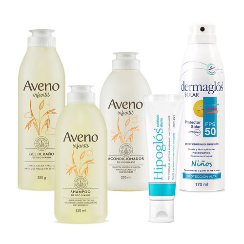 Combo Aveno Infantil Completo, Hipoglos 30gr y Solar Pediatrico Fps50 Spray