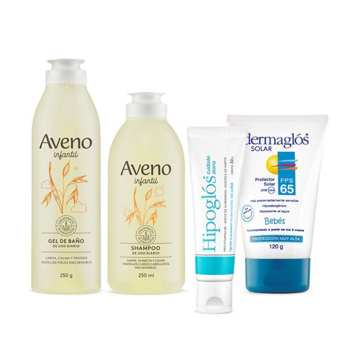 Combo Aveno Baño Infantil, Dermaglos Solar Fps65 e Hipoglos