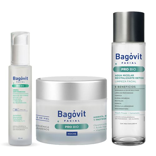 Combo Bagovit Pro Bio Crema Antimanchas, Noche y Agua Micelar