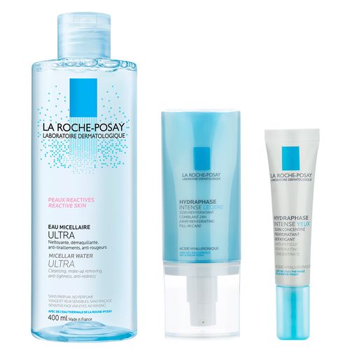 Combo La Roche Posay Hydraphase Legere, Contorno Ojos y Agua Micelar Reactiva 400ml
